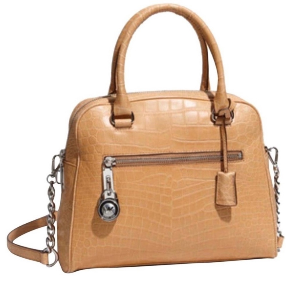 Michael Kors Knox Tan Leather Satchel Handbag Crossbody